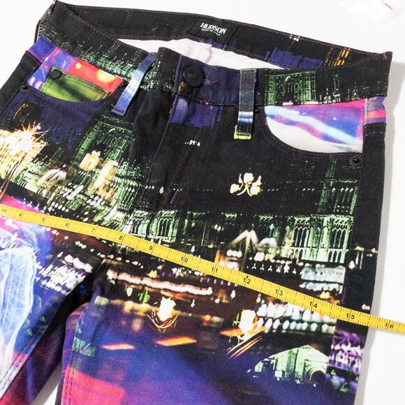 RARE Hudson Nico Skinny Jeans With London Cityscape Print SZ 25 Indie Sleeze Y2K - Picture 8 of 9